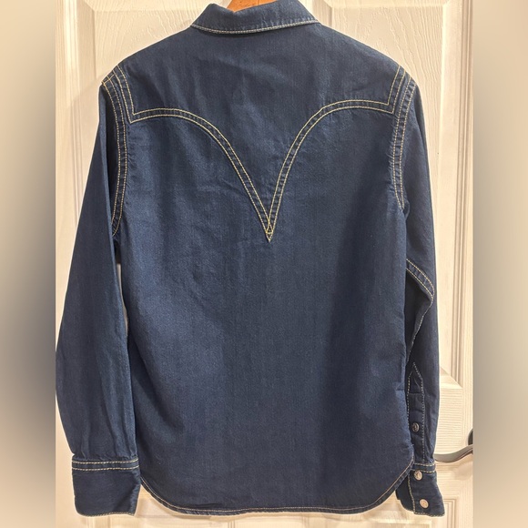 Vintage 2003 Levi’s Type 1™ Western Pearl Snap Shirt Mens M Dark Denim Y2K - Picture 3 of 12